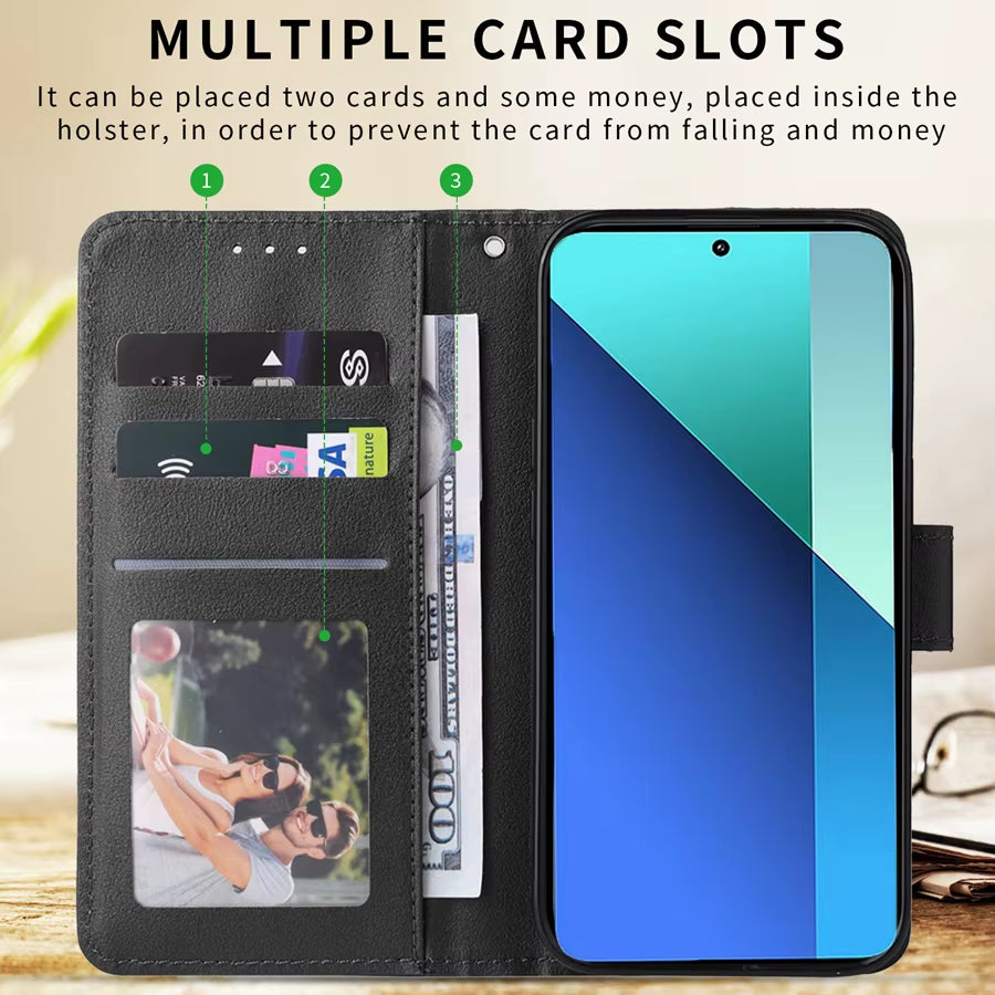 Wallet with Card Slot Kickstand Magnetic Flip Leather Case for Xiaomi Redmi Note 13 Pro plus 12 12S 11 11S 10 10S 9 Pro 8T 7